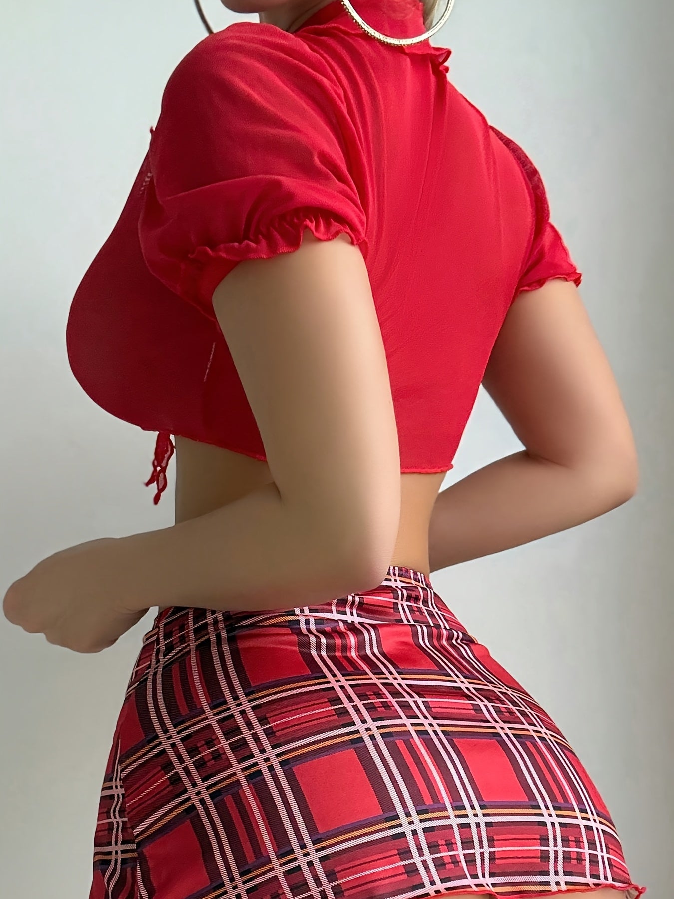 Women's Lingerie Role Playing Party Uniform Set with Front Tie and Hot Uniform Seductive Plaid Skirt Suit Style New